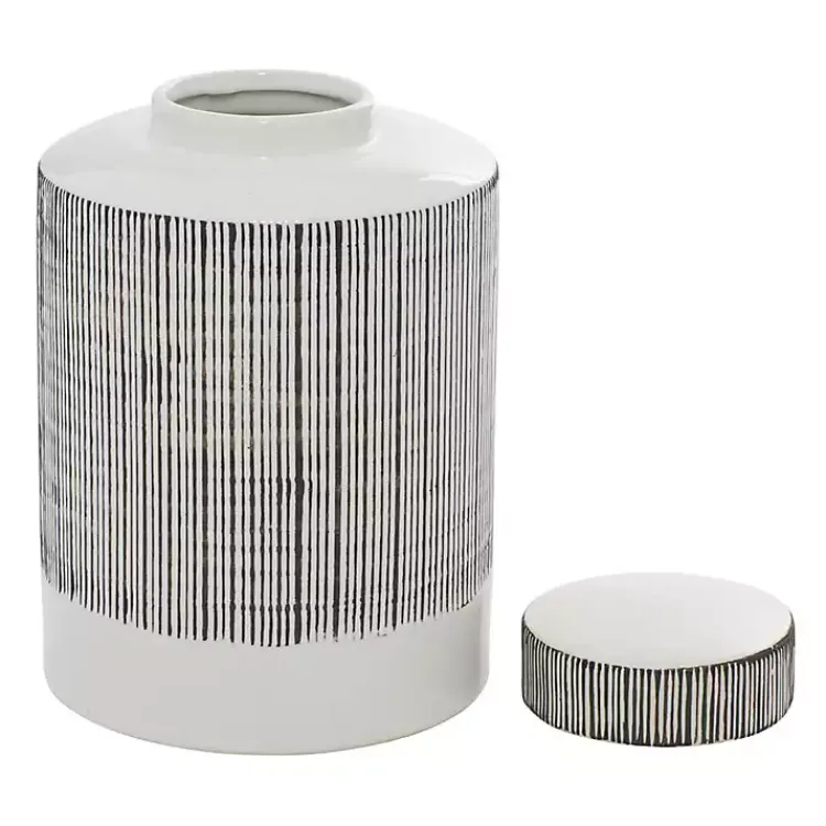 Decorative Bowls & Jars>Kirklands Home White Lined Ceramic Jars, Set of 2