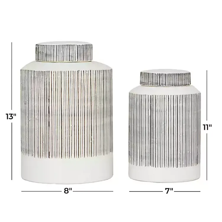 Decorative Bowls & Jars>Kirklands Home White Lined Ceramic Jars, Set of 2