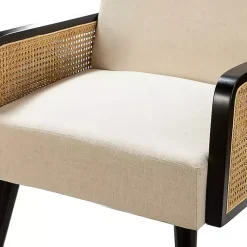 Kirklands Home White Linen and Rattan Accent Chair Ivory Hot
