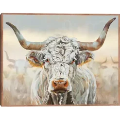 Kirklands Home Longhorn Framed Canvas Art Print White Clearance