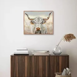 Kirklands Home Longhorn Framed Canvas Art Print White Clearance