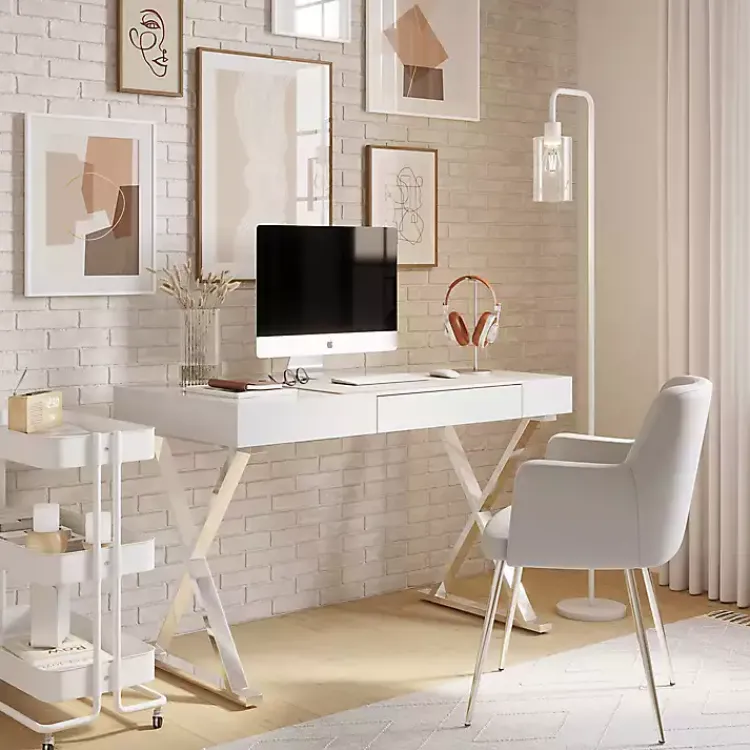 Kirklands Home Luster Chrome Leg Desk White Discount