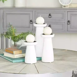 Candle Holders>Kirklands Home Mango Wood 3-pc. Pillar Candle Holder Set White