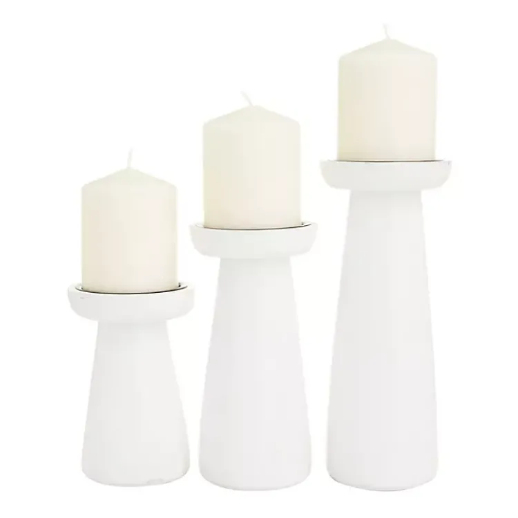 Candle Holders>Kirklands Home Mango Wood 3-pc. Pillar Candle Holder Set White