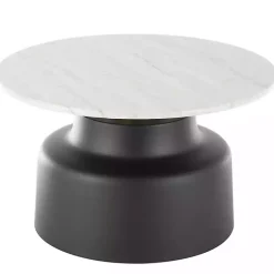 Kirklands Home Marble & Black Metal Pedestal Coffee Table White