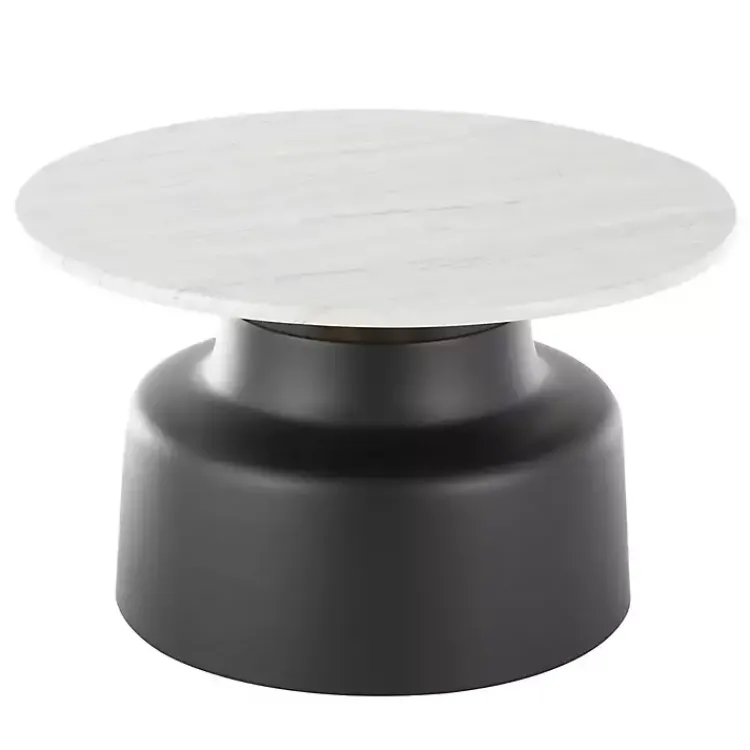 Kirklands Home Marble & Black Metal Pedestal Coffee Table White