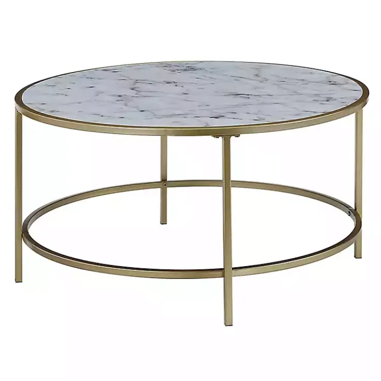 Kirklands Home White Marble & Metal Round Coffee Table Gold New