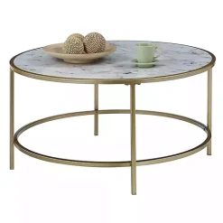 Kirklands Home White Marble & Metal Round Coffee Table Gold New