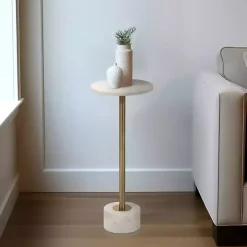Kirklands Home Marble & Gold Metal Round Cocktail Table White Sale
