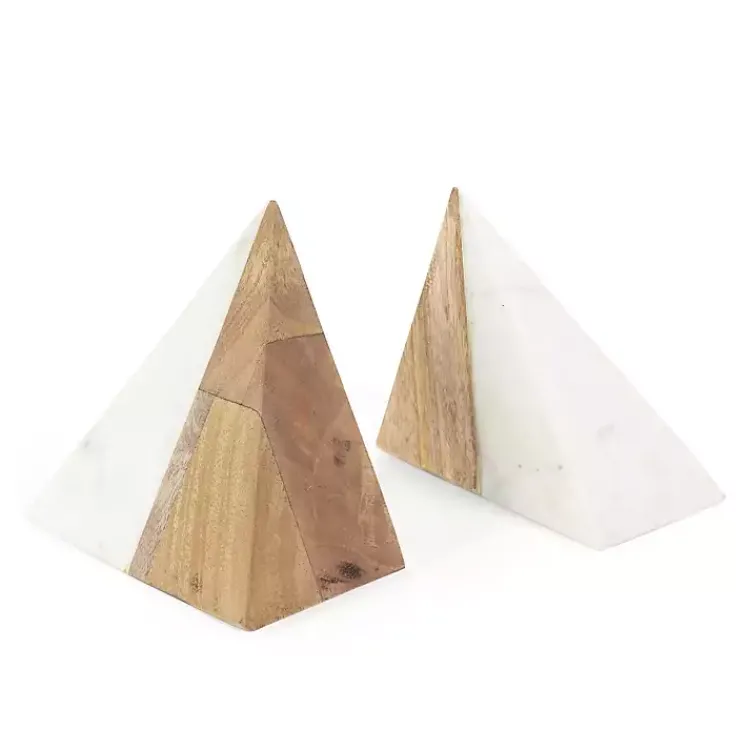 Decorative Accents>Kirklands Home White Marble & Mango Wood Bookends