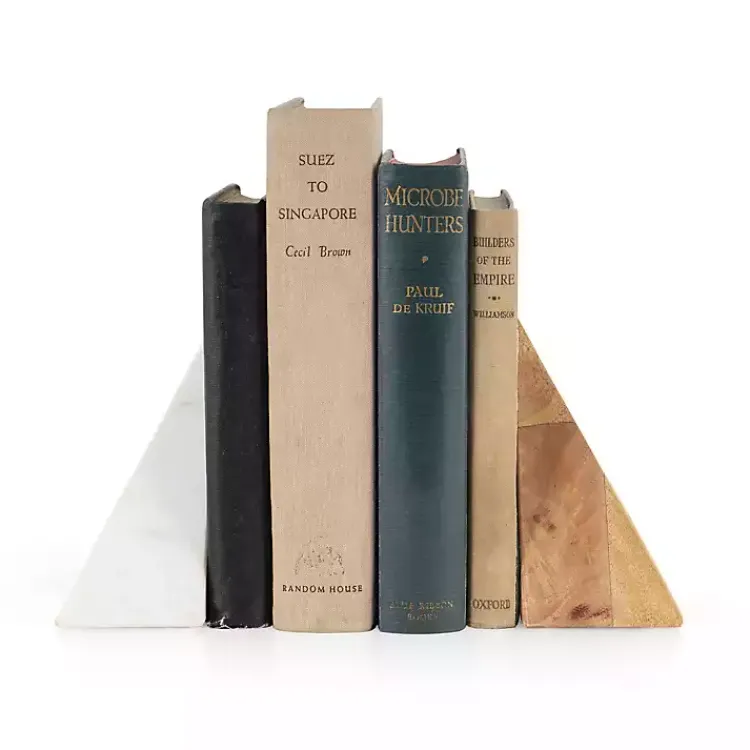 Decorative Accents>Kirklands Home White Marble & Mango Wood Bookends