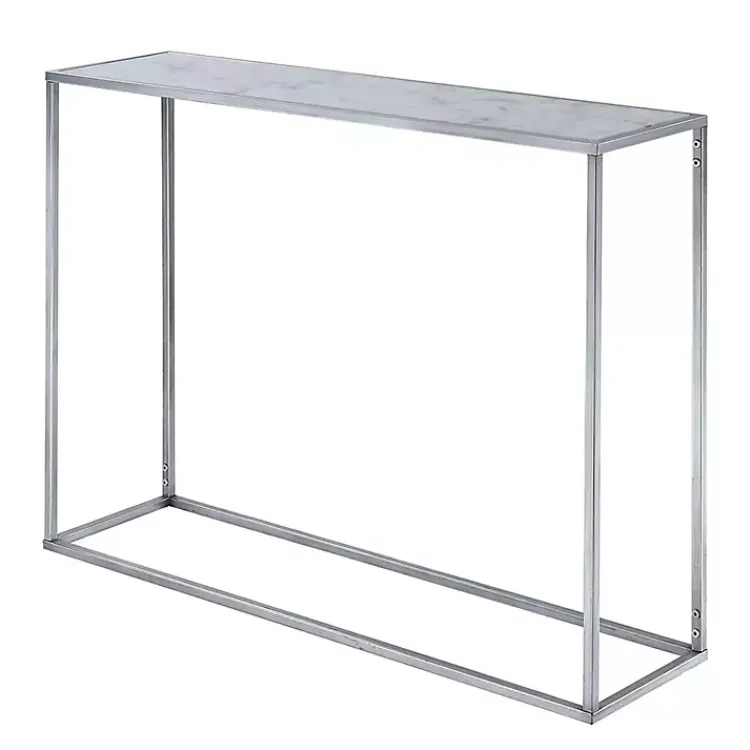 Kirklands Home White Marble & Metal Slim Console Table Silver Outlet