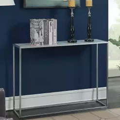 Kirklands Home White Marble & Metal Slim Console Table Silver Outlet
