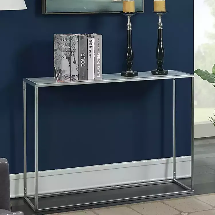 Kirklands Home White Marble & Metal Slim Console Table Silver Outlet