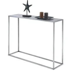 Kirklands Home White Marble & Metal Slim Console Table Silver Outlet