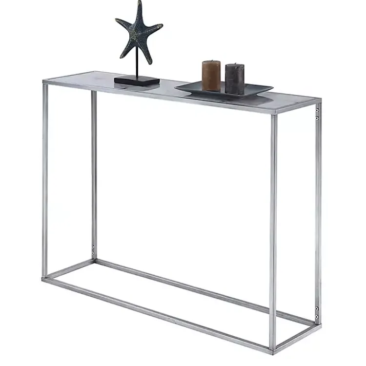 Kirklands Home White Marble & Metal Slim Console Table Silver Outlet