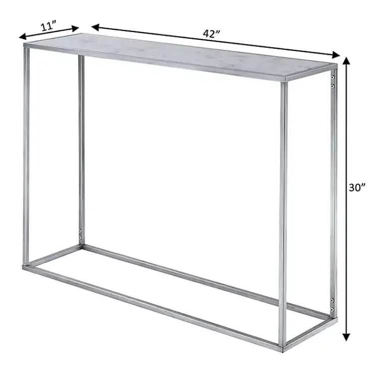 Kirklands Home White Marble & Metal Slim Console Table Silver Outlet