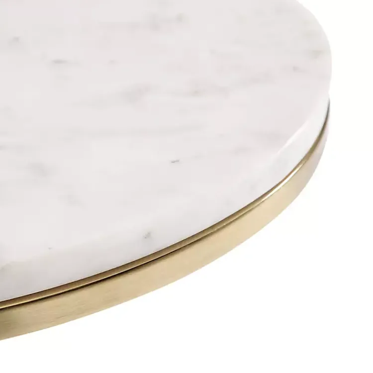 Kirklands Home Marble and Gold Oval C-Shape Accent Table White Clearance