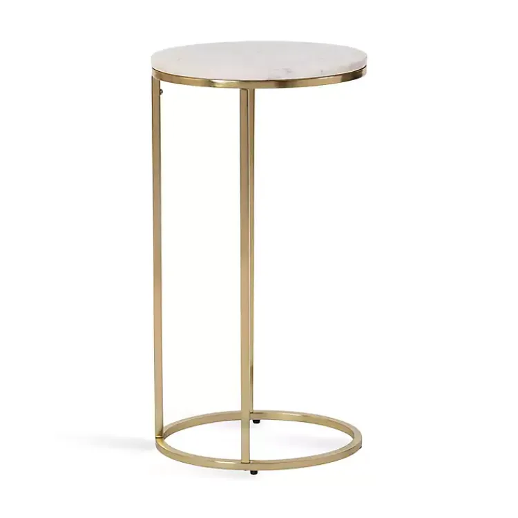 Kirklands Home Marble and Gold Oval C-Shape Accent Table White Clearance