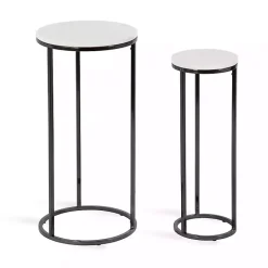 Kirklands Home White Marble Nesting Accent Tables, Set of 2 Black Outlet
