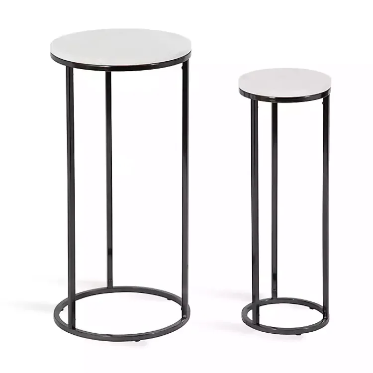 Kirklands Home White Marble Nesting Accent Tables, Set of 2 Black Outlet