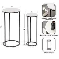 Kirklands Home White Marble Nesting Accent Tables, Set of 2 Black Outlet