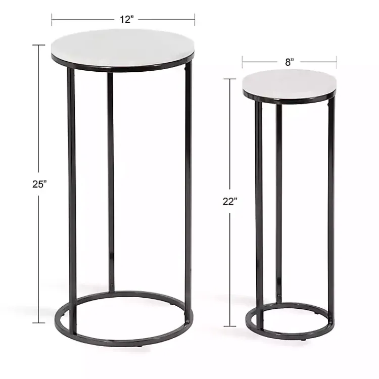Kirklands Home White Marble Nesting Accent Tables, Set of 2 Black Outlet