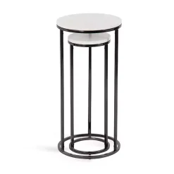 Kirklands Home White Marble Nesting Accent Tables, Set of 2 Black Outlet