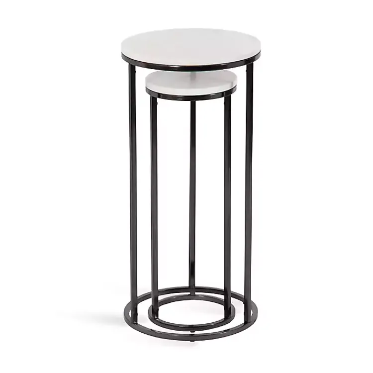 Kirklands Home White Marble Nesting Accent Tables, Set of 2 Black Outlet