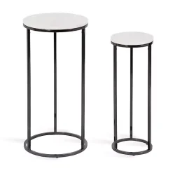Kirklands Home White Marble Nesting Accent Tables, Set of 2 Black Outlet