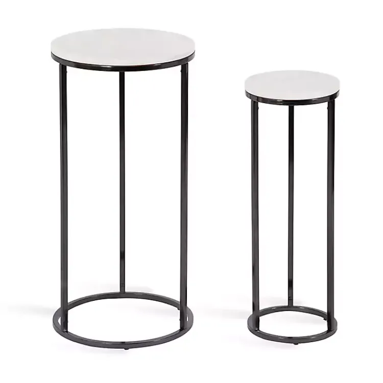 Kirklands Home White Marble Nesting Accent Tables, Set of 2 Black Outlet