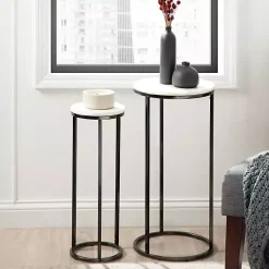 Kirklands Home White Marble Nesting Accent Tables, Set of 2 Black Outlet