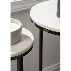 Kirklands Home White Marble Nesting Accent Tables, Set of 2 Black Outlet