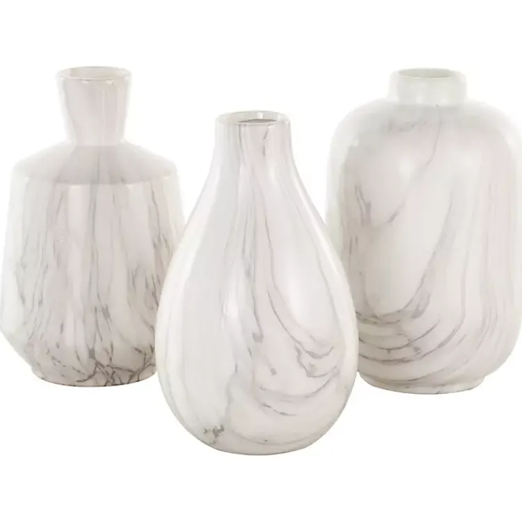 Vases>Kirklands Home Marble Ceramic Vases, Set of 3 White
