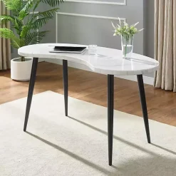 Kirklands Home White Marble Kidney Shaped Desk