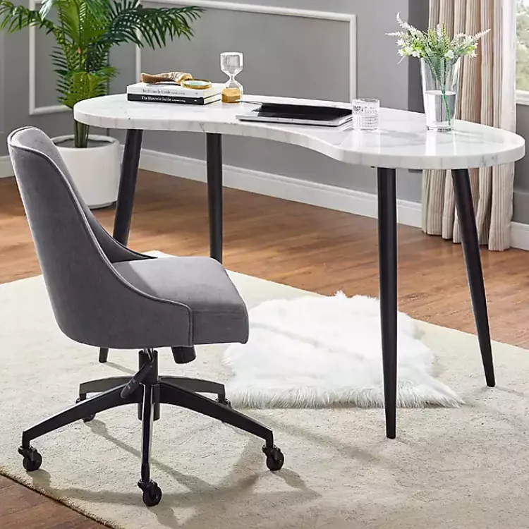 Kirklands Home White Marble Kidney Shaped Desk