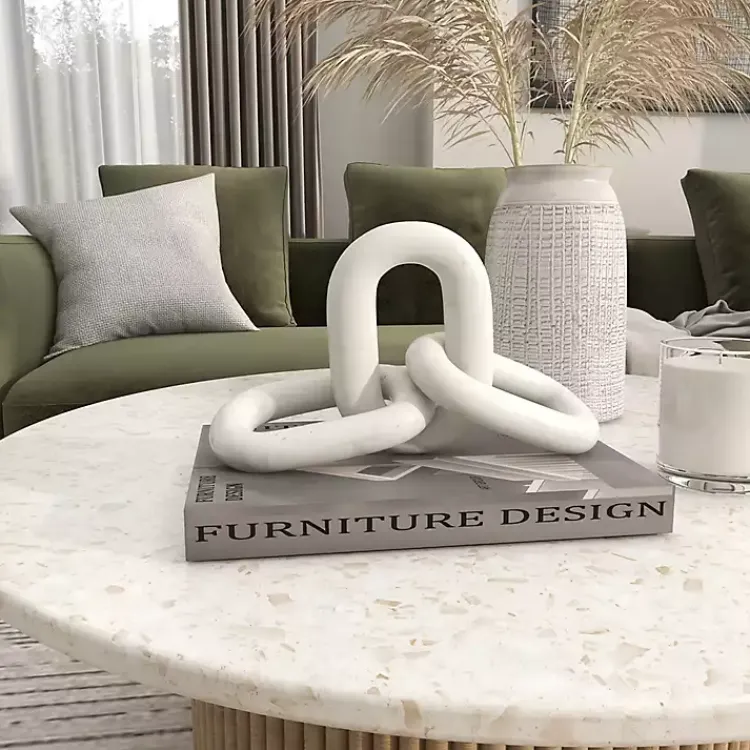 Statues & Figurines>Kirklands Home Marble 3-Link Chain Sculpture White