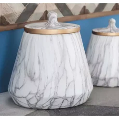 Decorative Bowls & Jars>Kirklands Home White Marble Oval Jar