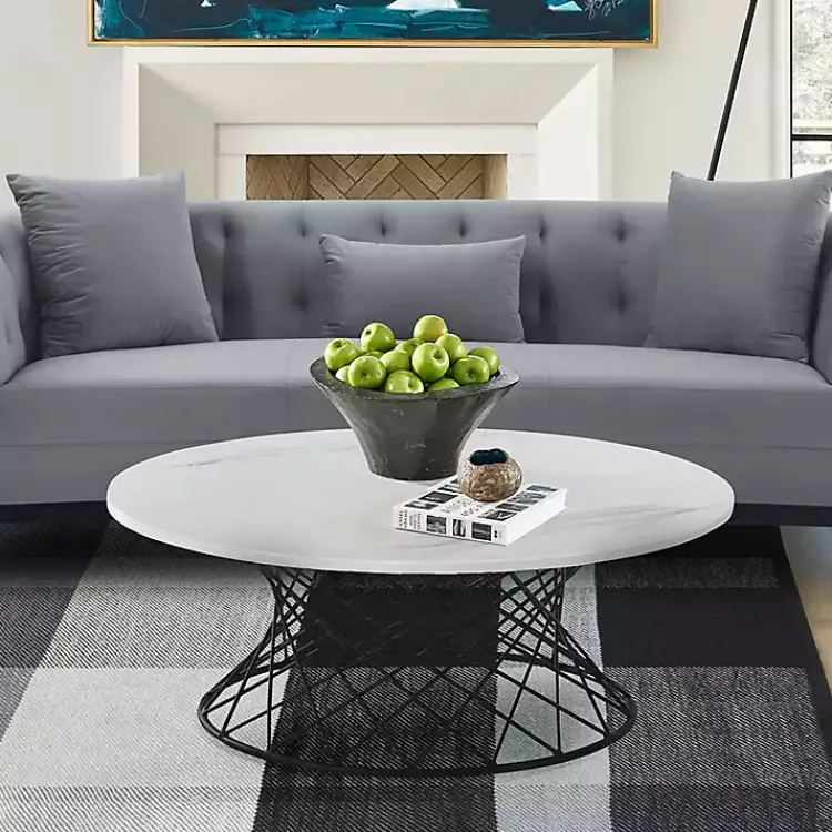 Kirklands Home Marble Round Black Loxley Coffee Table White
