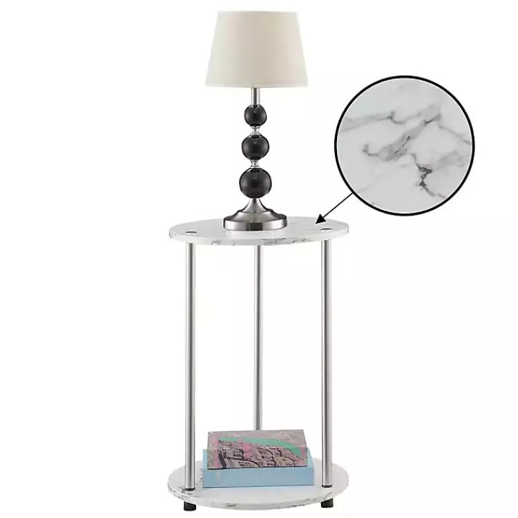 Kirklands Home Marble Two Tiered Metal Accent Table White Outlet