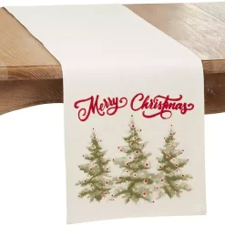 Christmas Dining & Entertaining>Kirklands Home White Merry Christmas Trees Table Runner