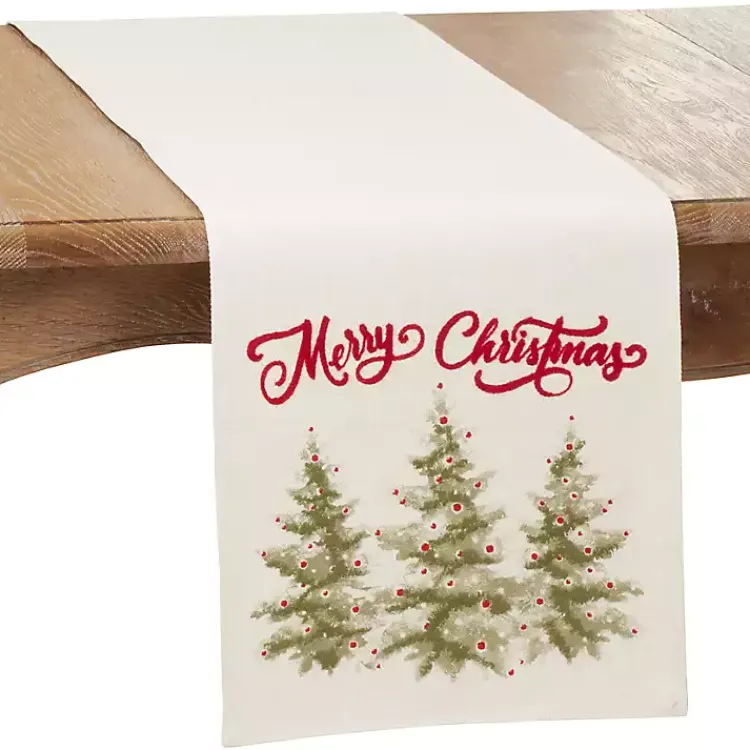 Christmas Dining & Entertaining>Kirklands Home White Merry Christmas Trees Table Runner