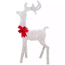 Outdoor Christmas Decorations>Kirklands Home Mesh and Red Bow Standing LED Christmas Deer White