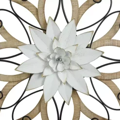 Kirklands Home White Metal and Wood Floral Round Wall Plaque Discount
