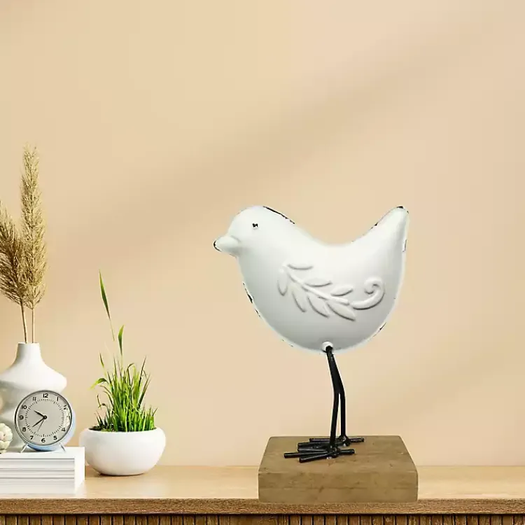 Statues & Figurines>Kirklands Home Metal Bird Statue on Wood Base, 6 in. White
