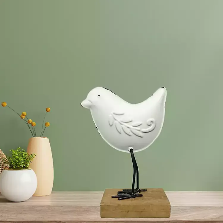 Statues & Figurines>Kirklands Home Metal Bird Statue on Wood Base, 6 in. White
