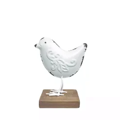 Statues & Figurines>Kirklands Home Metal Bird Statue on Wood Base, 7 in. White