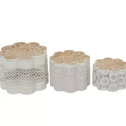 Baskets & Boxes>Kirklands Home Metal Floral Carved Boxes, Set of 3 White