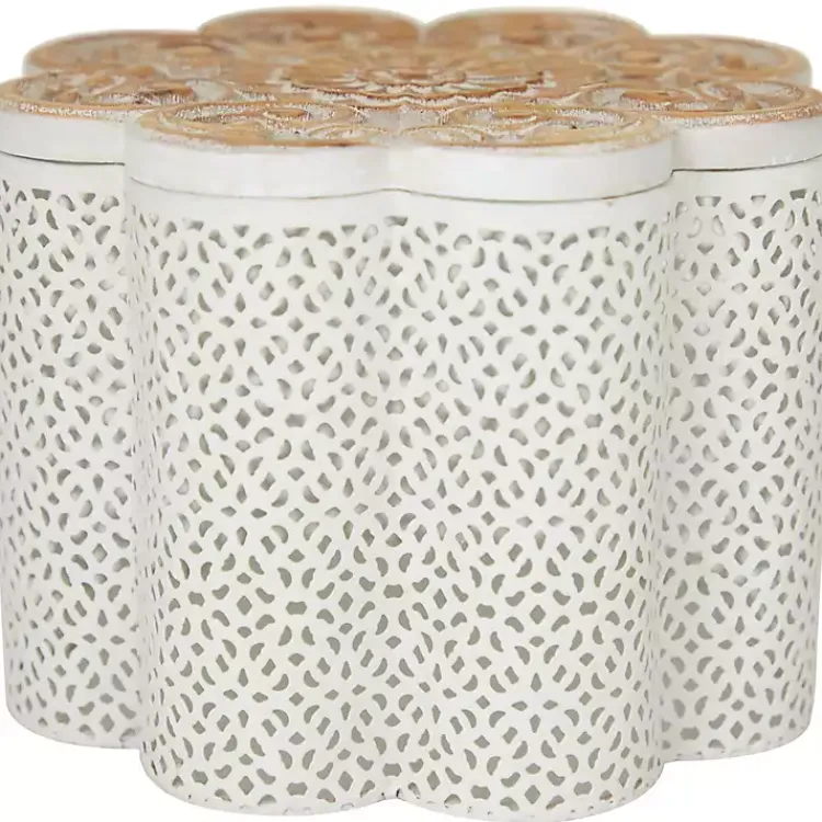 Baskets & Boxes>Kirklands Home Metal Floral Carved Boxes, Set of 3 White
