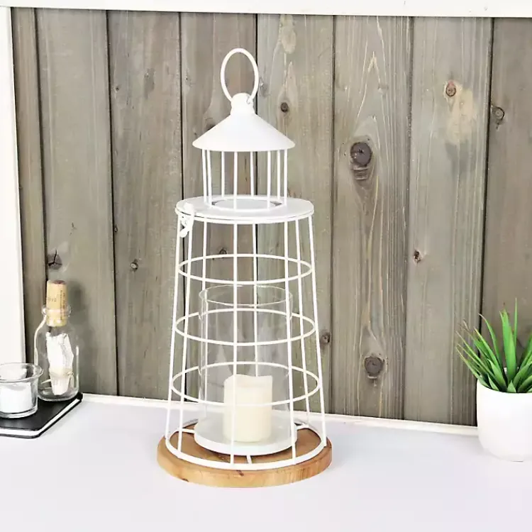 Lanterns>Kirklands Home Metal Lighthouse Lantern, 15 in. White